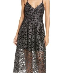 Astr silver and black lace midi dress